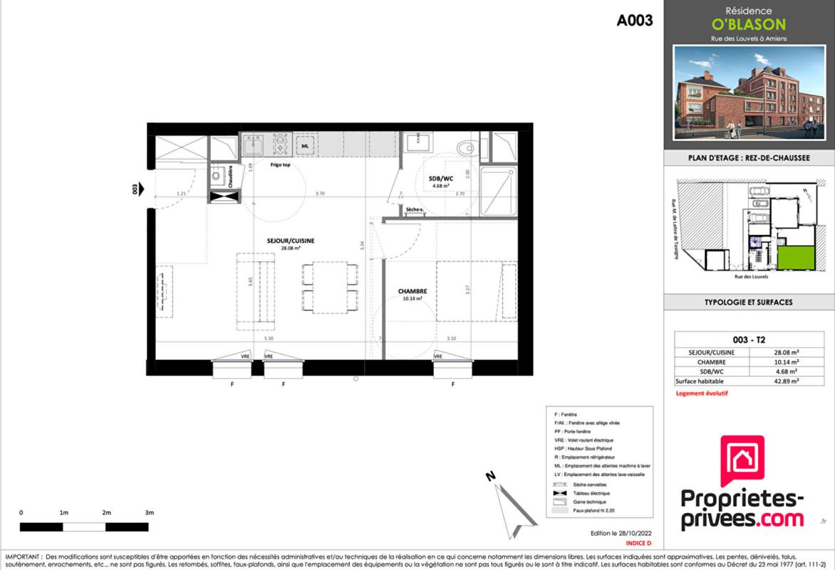 AMIENS Appartement  neuf  T2  de 43m2 en hyper centre-ville d'Amiens , idéal pour un(e) étudiant(e) 12