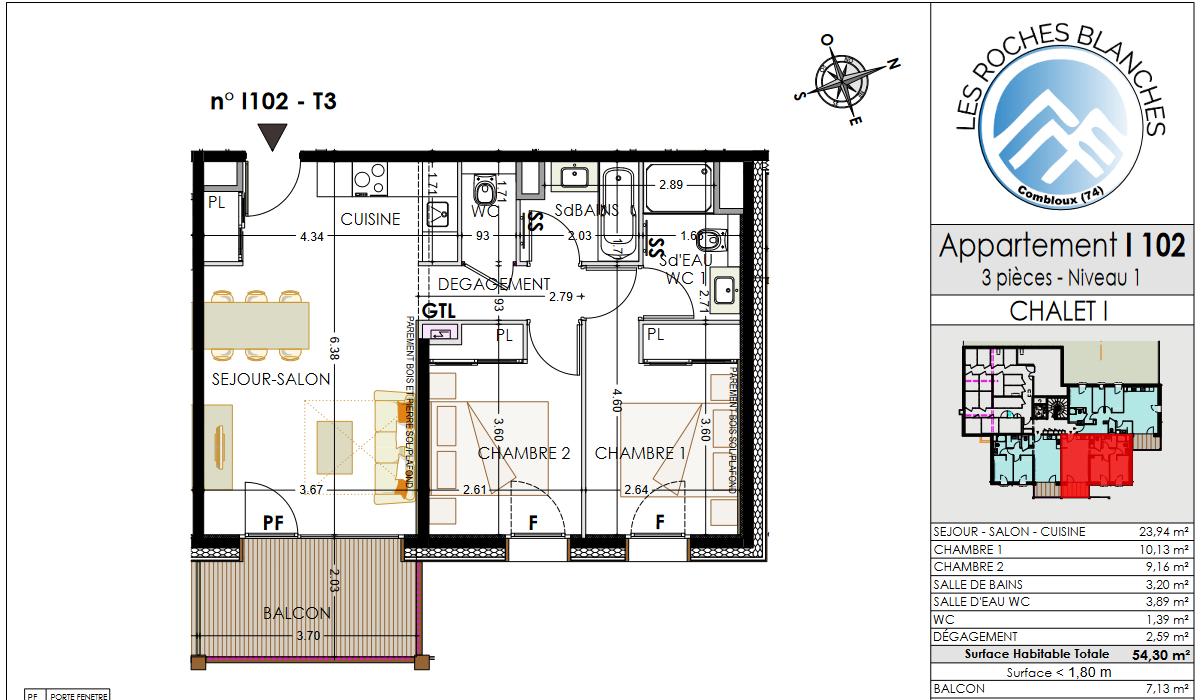 COMBLOUX Appartement Combloux 3 pièce(s) 54.3 m2 12