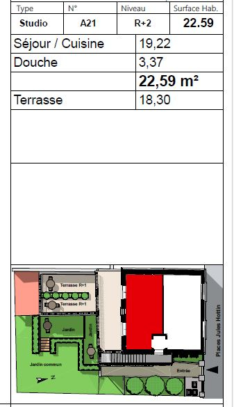 LYON-3E-ARRONDISSEMENT Appartement Lyon 1 pièce(s) 22.59 m² avec terrasse 3