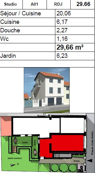 LYON-3E-ARRONDISSEMENT Appartement Lyon 1 pièce(s) 29.66 m2 3