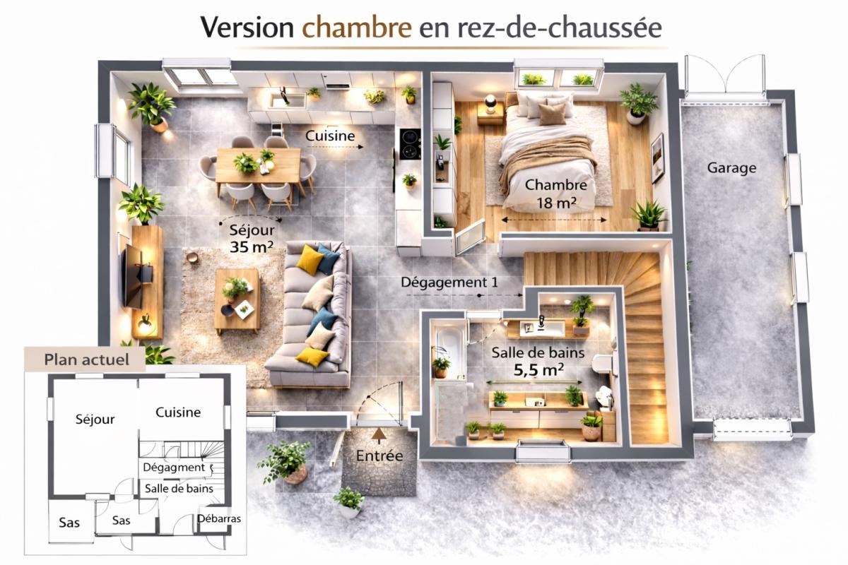 VAULX-EN-VELIN Maison 4/5 pièces, 97,28m², terrain 384, garage, cave 7