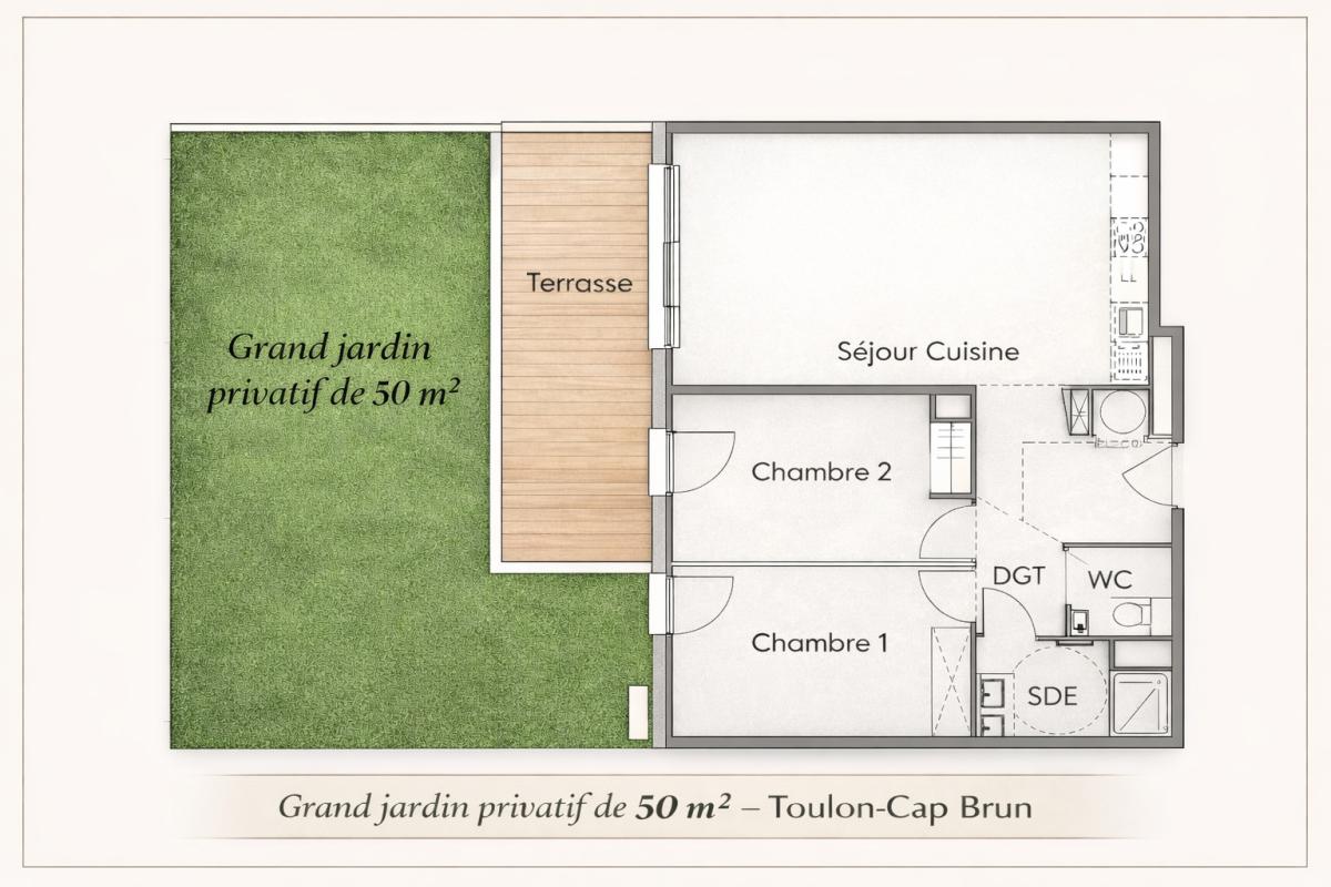 TOULON Toulon Cap Brun Neuf  T3  58,32 avec jardin de 50m²  possibilité garage 1