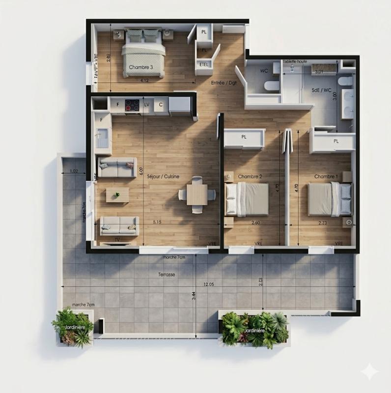 SETE Corniche de Sète. T4 de standing, Terrasse plus jardinière 40,6 m² Sud, Bord de Mer 2