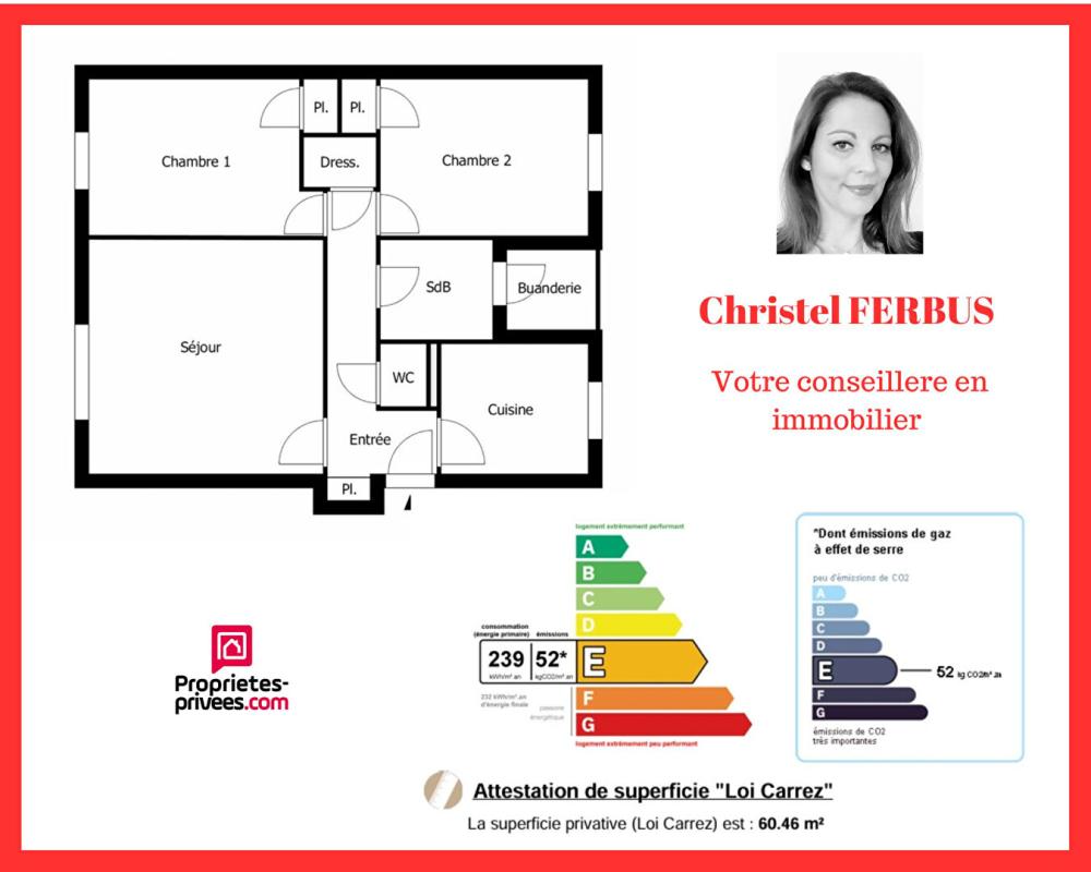 GAGNY 93220 GAGNY - Appartement 3 pièces 60.46 m² - 2 Chambres - Balcon - Parking -Cave- Proche Gare RER E Gagny 1