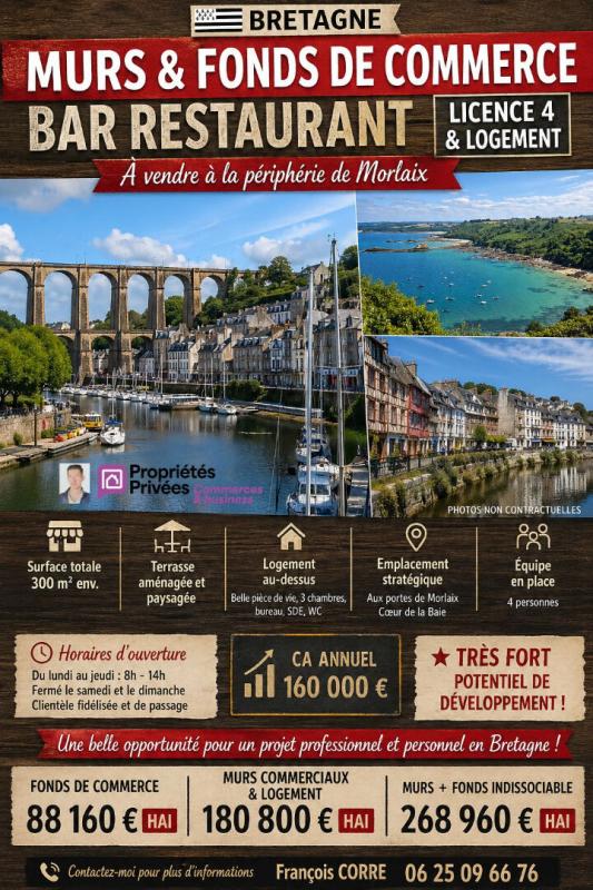 MORLAIX Murs, Fonds de commerce BAR-RESTAURANT-Licence IV 1