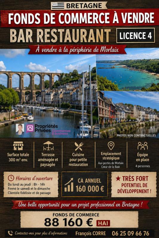 Vente de fonds de commerce 120 m² à MORLAIX (29600) - 449002B-FRAC