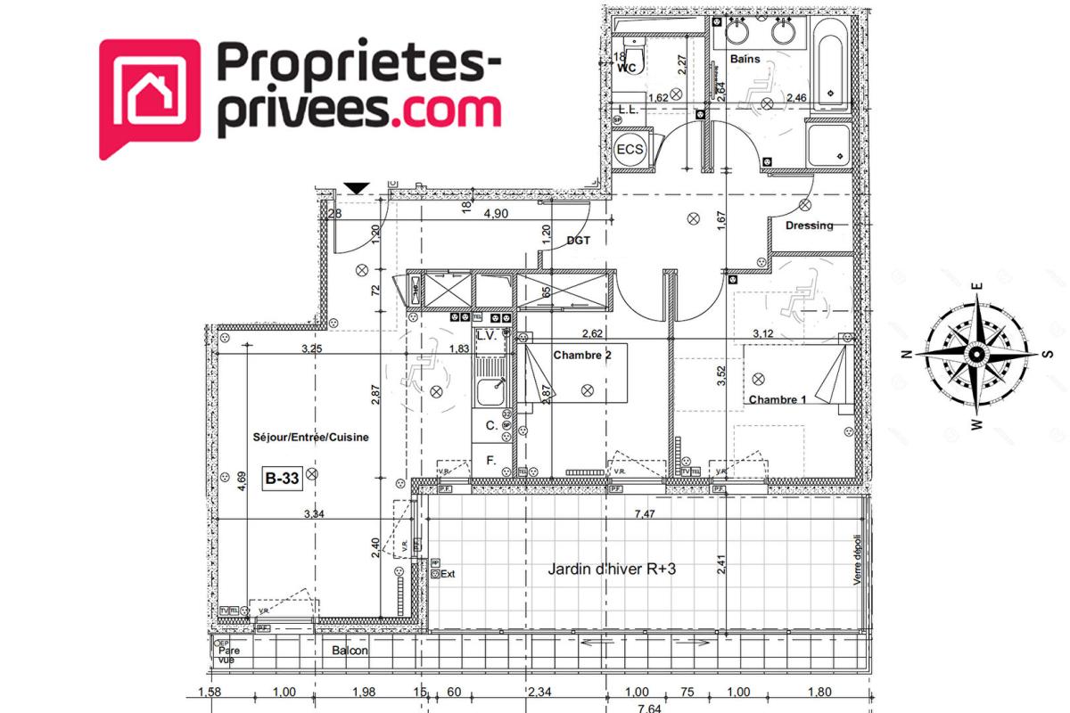 BOULOGNE-BILLANCOURT Appartement  3 pièces 66,03 m² Carrez  avec 18 m² de jardin d'hiver et 8 m² de balcon filant 15