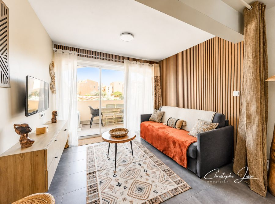 PORT LEUCATE Grand T2 climatisé avec terrasse accès direct plage 1