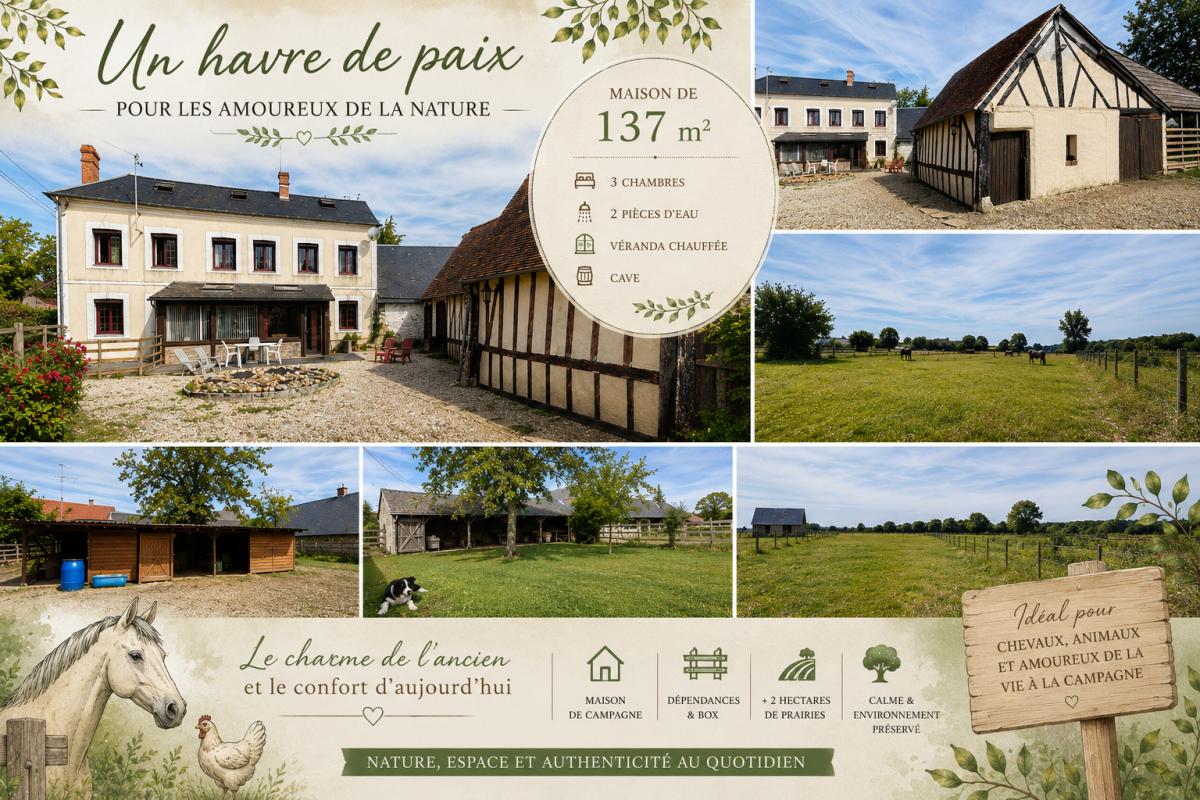 LA VIEILLE-LYRE LA VIEILLE LYRE 27330 Maison avec de nombreuses dépendances - Véranda chauffée - 3 chambres - Cave - Prairies - 218400 HAI 1